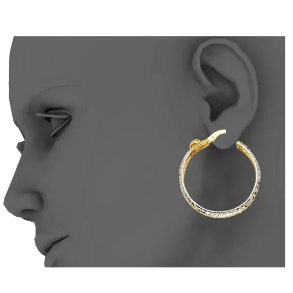 New 14K Tri Color Gold Twisted Hoop Earrings 1 1/4 inches diameter